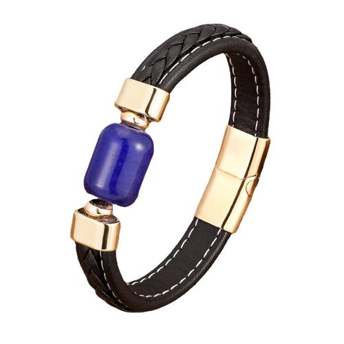 PU Leather Cord Bracelets, with Natural Stone & 304 Stainless Steel, Vacuum Ion Plating, fashion jewelry & Unisex, more colors for choice, Length:Approx 21 cm, Sold By PC