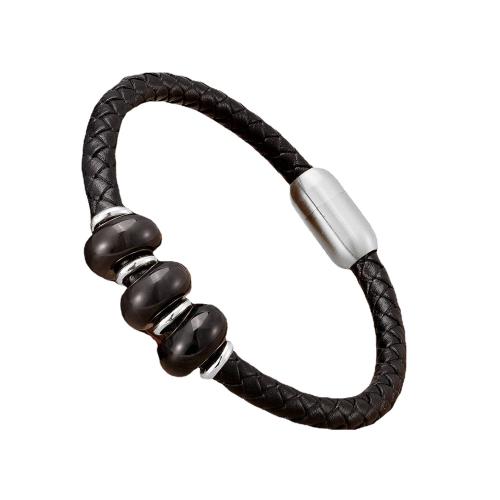 PU Leather Cord Bracelets, with Natural Stone & 304 Stainless Steel, Vacuum Ion Plating, fashion jewelry & Unisex, more colors for choice, Length:Approx 21 cm, Sold By PC