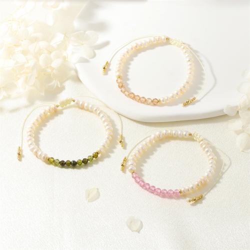 Freshwater Cultured Pearl Bracelet, Freshwater Pearl, with Cubic Zirconia, Adjustable & fashion jewelry & for woman, more colors for choice, Length:Approx 16-22 cm, Sold By PC