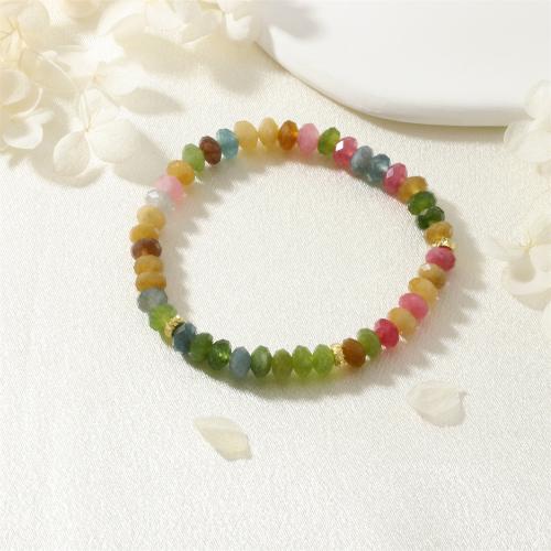 Gemstone Bracelets, Tourmaline, with Brass, gold color plated, fashion jewelry & for woman, multi-colored, Length:Approx 16-17 cm, Sold By PC