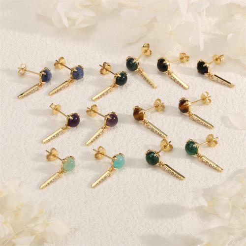 Cubic Zirconia Micro Pave Brass Earring, with Gemstone, gold color plated, fashion jewelry & micro pave cubic zirconia & for woman, more colors for choice, 8x21mm, Sold By Pair