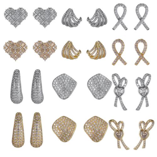 Cubic Zirconia Micro Pave Brass Earring, plated, fashion jewelry & different size for choice & micro pave cubic zirconia & for woman, more colors for choice, nickel, lead & cadmium free, Sold By Pair