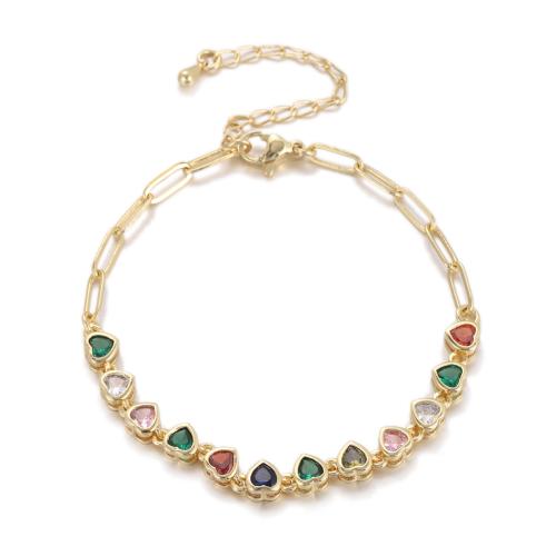 Bracelets en laiton, avec zircon cubique, Placage de couleur d'or, bijoux de mode & pour femme, plus de couleurs à choisir, protéger l'environnement, sans nickel, plomb et cadmium, Longueur:Environ 18-23 cm, Vendu par PC