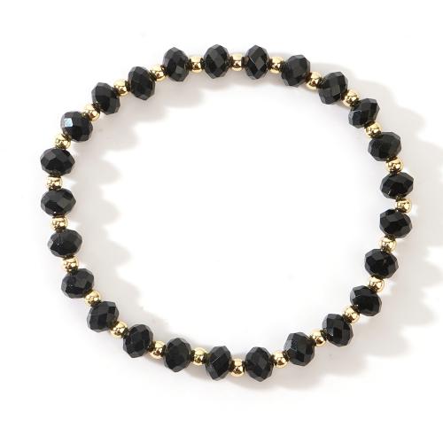 Bracelets de cristal, avec laiton, Placage de couleur d'or, bijoux de mode & pour femme, noir, Longueur:Environ 17.5 cm, Vendu par PC