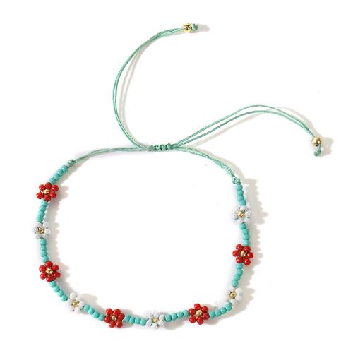 Seedbead Pulsera, con Cordón de nudo, Flor, hecho a mano, Ajustable & Joyería & para mujer, color mixto, longitud:aproximado 28 cm, Vendido por UD