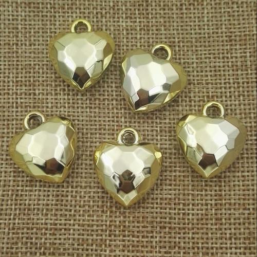 Pendentif en plastique revêtue de cuivre, plastique revêtu de cuivre, coeur, Placage de couleur d'or, DIY, doré, 22x20x9mm, 100PC/sac, Vendu par sac