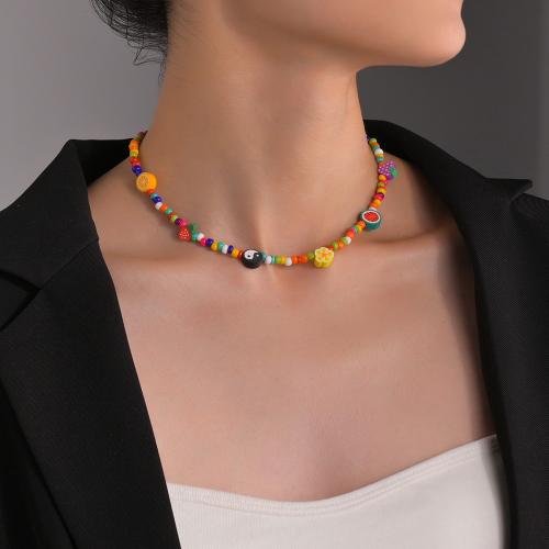 Glass Seed Beads Necklace, Seedbead, with Resin & Iron, fashion jewelry, more colors for choice, Sold By PC