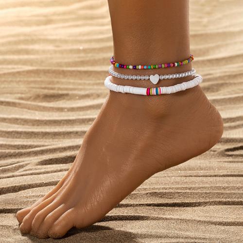 Fashion Jewelry Anklet, Polymer Clay, with Seedbead & Plastic Pearl, mixed colors, 3PCs/Set, Sold By Set