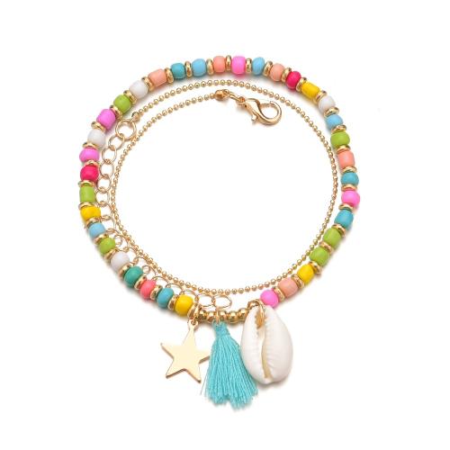 Fashion Jewelry Anklet Seedbead with Shell & Iron & Zinc Alloy mixed colors Sold By Set