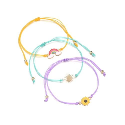 Chain Woven Bracelets Nylon Cord with Zinc Alloy fashion jewelry & enamel mixed colors Sold By Set