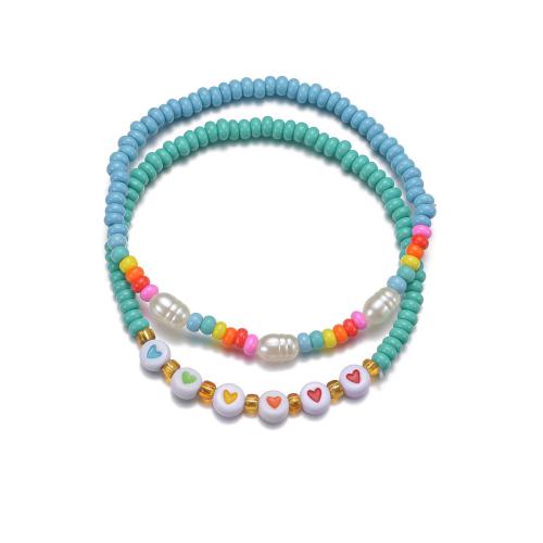 Mode sieraden enkelband, Seedbead, met Hars & Plastic Pearl, gemengde kleuren, 2pC's/Stel, Verkocht door Stel