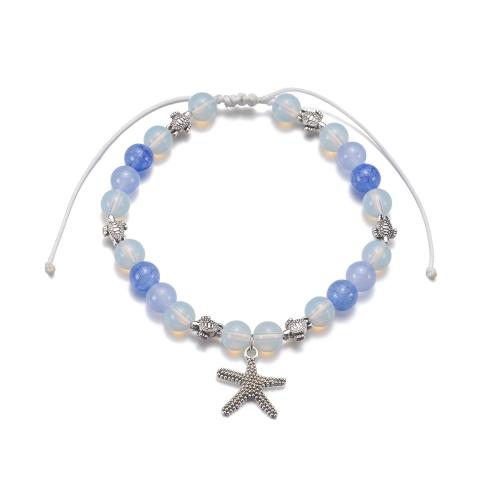 Fashion Jewelry Anklet Glass with Wax Cord & Zinc Alloy blue Sold By PC