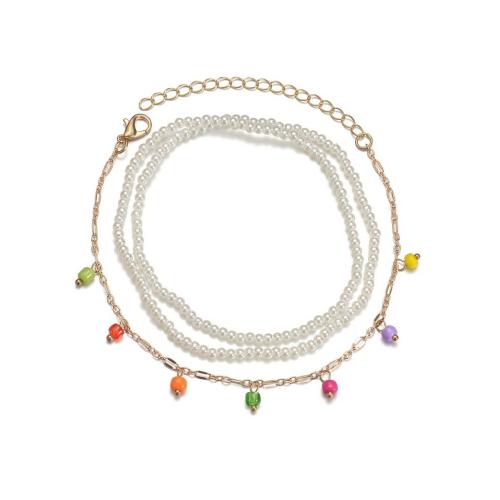 Fashion Jewelry Anklet Plastic Pearl with Seedbead & Zinc Alloy mixed colors Sold By Set