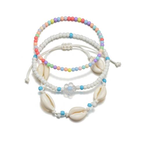 Fashion Jewelry Anklet, Seedbead, with Wax Cord & Shell, mixed colors, 2PCs/Set, Sold By Set