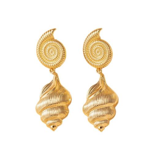 Tibetan Style Stud Earring, Conch, plated, for woman, gold, Sold By Pair