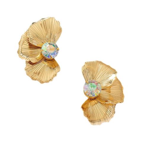 Tibetan Style Stud Earring, with Glass, petals, plated, stoving varnish & for woman, more colors for choice, 45x30mm, Sold By Pair