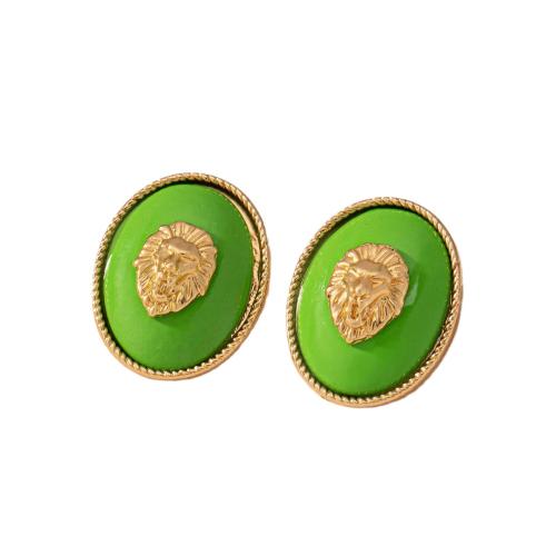 Boucle d'oreille dormeuse en alliage de zinc, Placage, pour femme & émail, vert, Vendu par paire