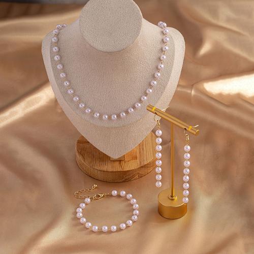 Zinc Alloy Jewelry Sets bracelet & earring & necklace with Plastic Pearl plated for woman gold Sold By Set