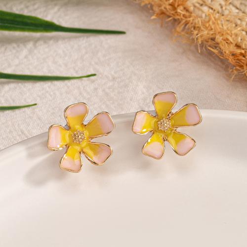 Tibetan Style Stud Earring, petals, plated, for woman & enamel, gold, Sold By Pair