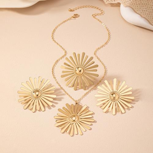 Zinc Alloy Jewelry Sets Stud Earring & finger ring & necklace plated for woman gold Sold By Set