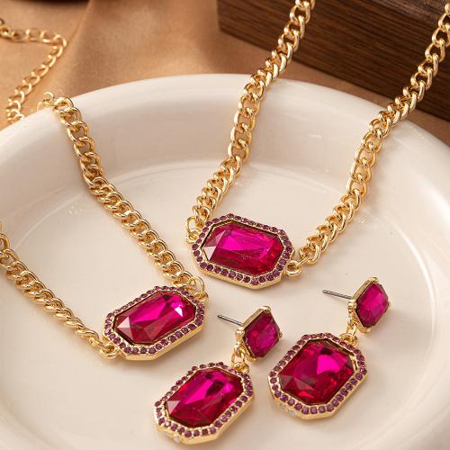 Set gioielli in lega di zinco, Orecchino a bottone & Bracciale & Collana, lega in zinco, placcato, Micro spianare cubic zirconia & per la donna, oro, Venduto da set