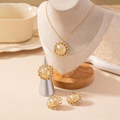 Tibetan Style Jewelry Sets, Stud Earring & finger ring & necklace, plated, for woman, gold, Sold By Set