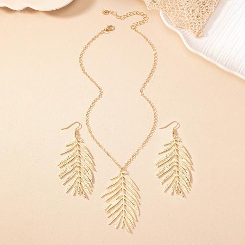 Tibetan Style Jewelry Sets, earring & necklace, Leaf, plated, for woman, gold, Sold By Set