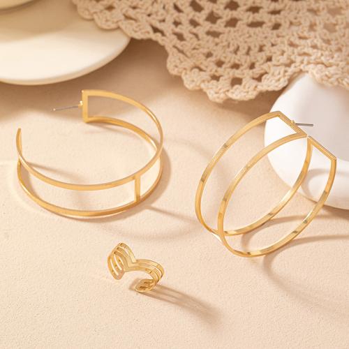 Tibetan Style Jewelry Sets, Stud Earring & finger ring, plated, for woman, gold, Sold By Set