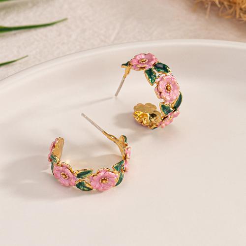 Tibetan Style Stud Earring, petals, plated, for woman & enamel, gold, Sold By Pair