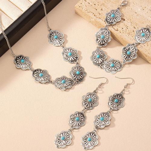 Zinc Alloy Jewelry Sets bracelet & earring & necklace with turquoise plated for woman original color Sold By Set