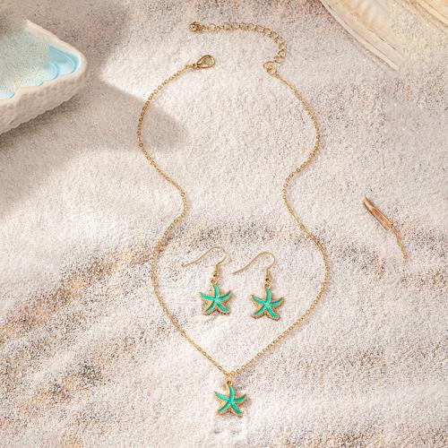 Tibetan Style Jewelry Sets, earring & necklace, Starfish, plated, for woman & enamel, gold, Sold By Set