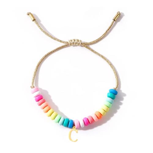 Bracciali ottone, with argilla polimero & corda di cera, sono di lettere dalla alla Z & stili diversi per la scelta & per la donna, multi-colore, Venduto da PC