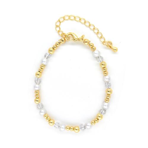 Brass Bracelet & Bangle with Crystal & Plastic Pearl fashion jewelry & for woman golden Sold By PC