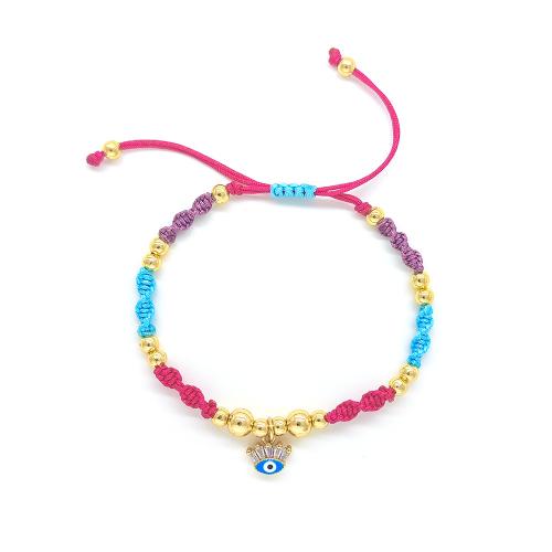 Pulseras de latón, metal, con Cordón de cera, micro arcilla de zirconia cúbica & para mujer & esmalte, dorado, Vendido por UD