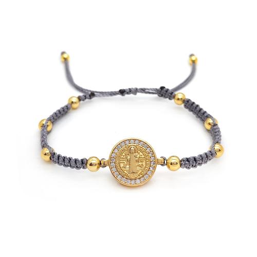 Brass Bracelet & Bangle with Wax Cord micro pave cubic zirconia & for woman golden Sold By PC