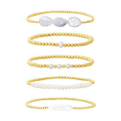 Brass Bracelet & Bangle, with Freshwater Pearl, different styles for choice & for woman, golden, Sold By PC