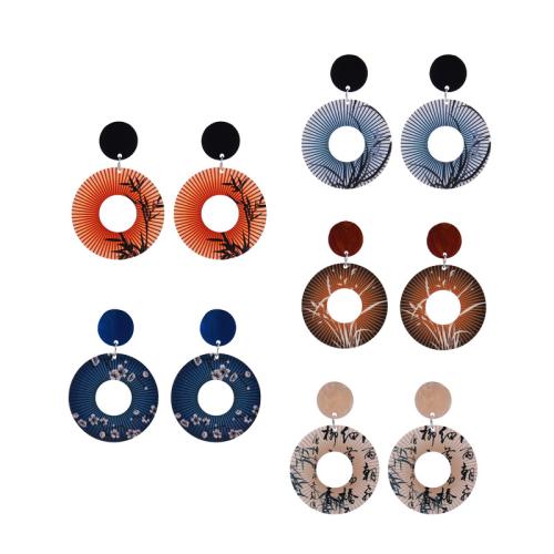 Tibetan Style Stud Earring, with Acrylic, printing, vintage & different designs for choice & for woman, more colors for choice, Sold By Pair