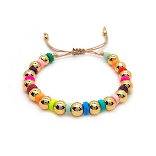 Brass Bracelet & Bangle with Seedbead & Polymer Clay & Wax Cord & Freshwater Pearl & Glass & for woman golden Sold By PC