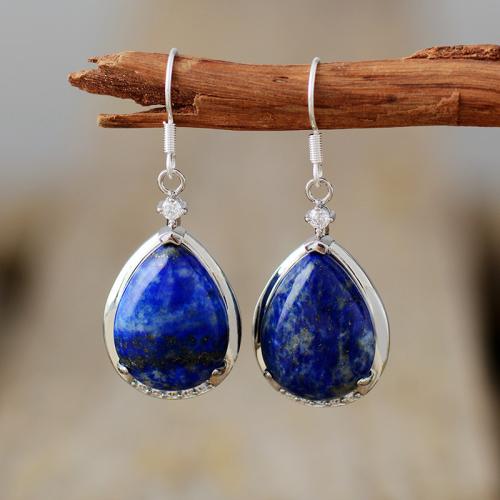 Gemstone Drop Earring, with Tibetan Style, Teardrop, different materials for choice & for woman & with rhinestone, 18x48mm, Sold By Pair