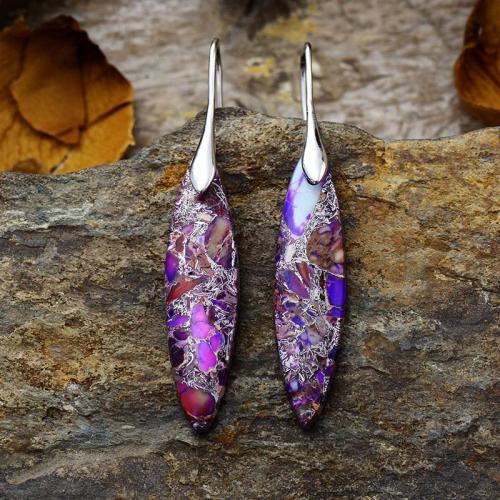 Impression Jasper Drop Earring, with Brass, Teardrop, folk style & for woman, more colors for choice, 10x57mm, Sold By Pair