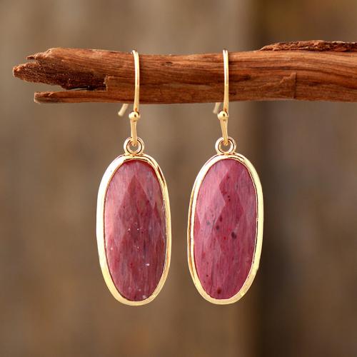 Gemstone Drop Earring, with Brass, Oval, gold color plated, folk style & different materials for choice & for woman, 12x40mm, Sold By Pair