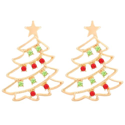 Boucles d'oreilles de Noël, alliage de zinc, arbre de noël, bijoux de mode & pavé de micro zircon & pour femme, plus de couleurs à choisir, 40x30mm, Vendu par paire