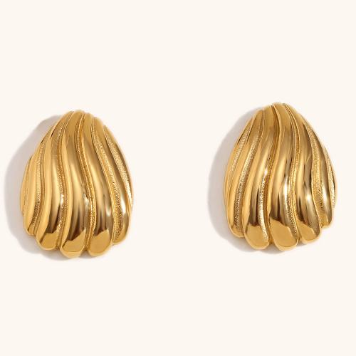 304 Stainless Steel Stud Earring, 18K gold plated, fashion jewelry & for woman, golden, 19.20x26mm, Sold By Pair