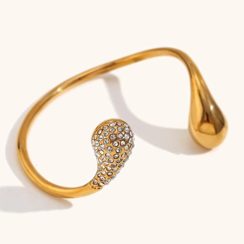 acero inoxidable 304 Brazalete, 18K chapado en oro, Joyería & para mujer & con diamantes de imitación, dorado, diámetro interior:aproximado 60.2mm, Vendido por UD