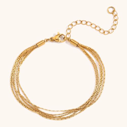 Bijoux bracelet en acier inoxydable, Acier inoxydable 304, avec 5cm chaînes de rallonge, Plaqué or 18K, bijoux de mode & multicouche & pour femme, doré, Vendu par Environ 15 cm brin