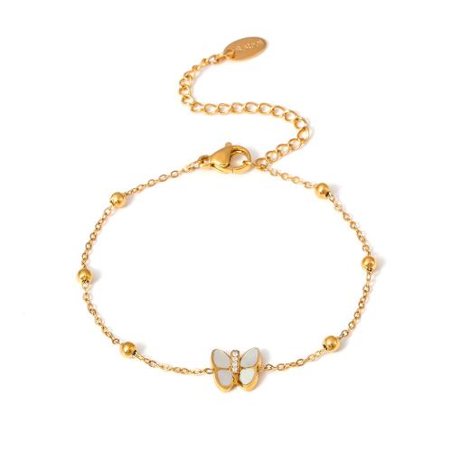 Bijoux bracelet en acier inoxydable, Acier inoxydable 304, avec zircon cubique, avec 5cm chaînes de rallonge, papillon, bijoux de mode & pour femme, doré, Longueur:Environ 15 cm, Vendu par PC