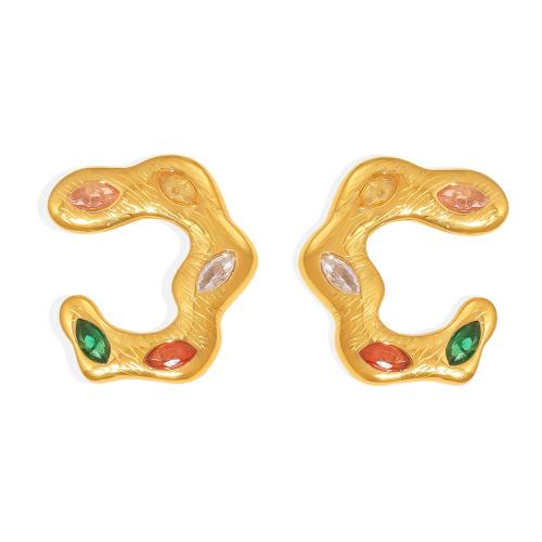 Boucle d'oreille de gaujon en acier inoxydable, Acier inoxydable 304, bijoux de mode & pavé de micro zircon & pour femme, plus de couleurs à choisir, 27x25mm, Vendu par paire