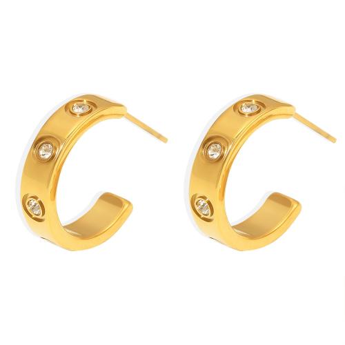 Boucle d'oreille Acier Titane, bijoux de mode & pavé de micro zircon & pour femme, doré, 17x14mm, Vendu par paire