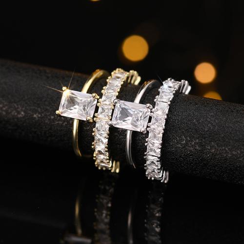 Fashion Brass Ring Set, 2 pieces & different size for choice & micro pave cubic zirconia & for woman, more colors for choice, Sold By Set