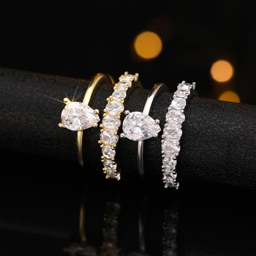 Fashion Brass Ring Set, 2 pieces & different size for choice & micro pave cubic zirconia & for woman, more colors for choice, Sold By Set